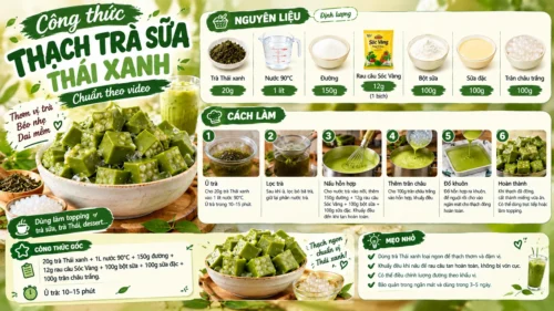 Công Thức Làm Thạch Trà Sữa Thái Xanh