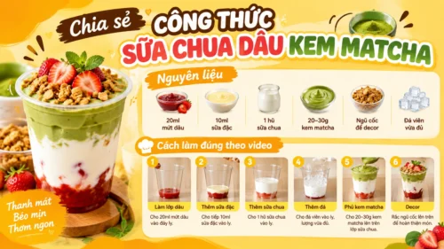 Công Thức Sữa Chua Dâu Kem Matcha